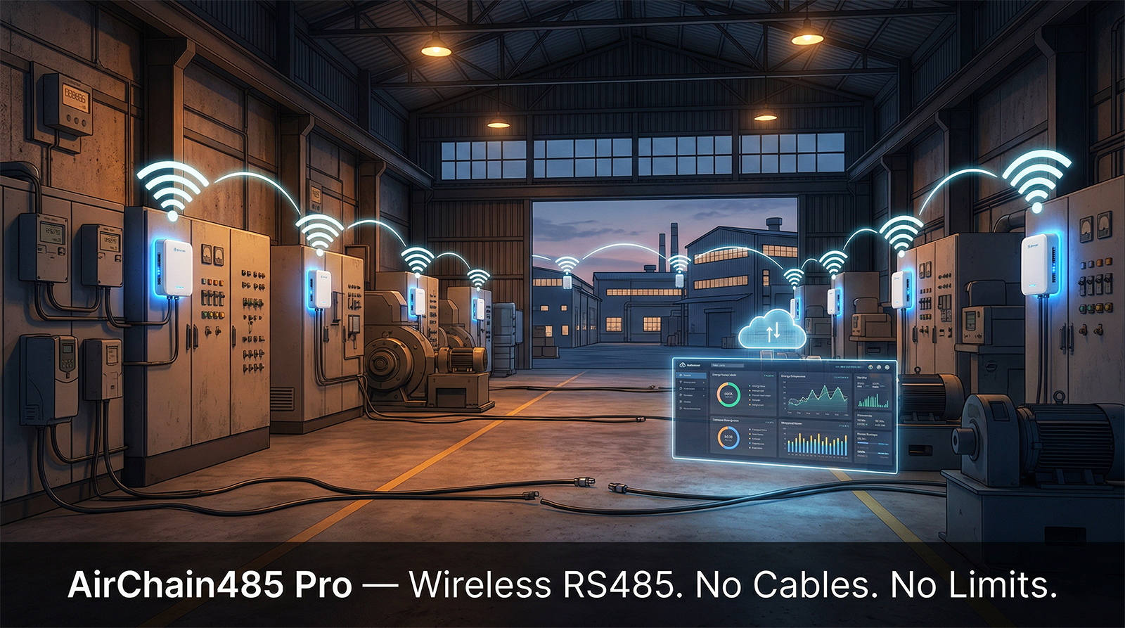 Ionicks AirChain485 Pro device in an industrial panel